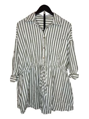 Miou Muse Striped Button-Front Shirt Dress in Olive & White